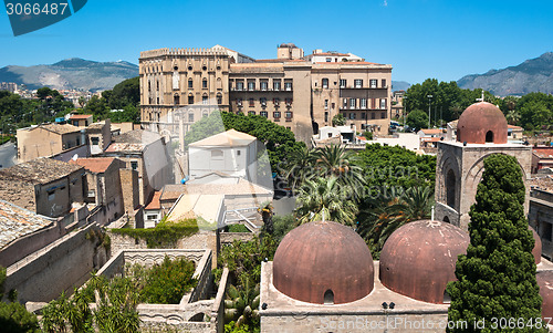Image of Norman palace and San Giovanni Eremiti domes in Palermo