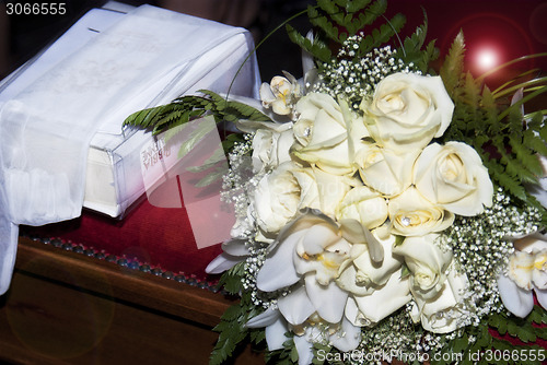 Image of wedding bouquets and Bible