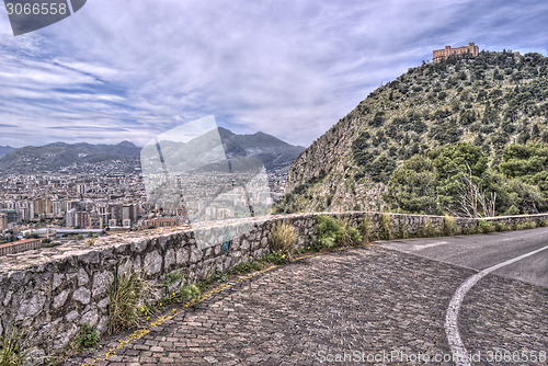 Image of View of Palermo with utveggio castle. sicily italy