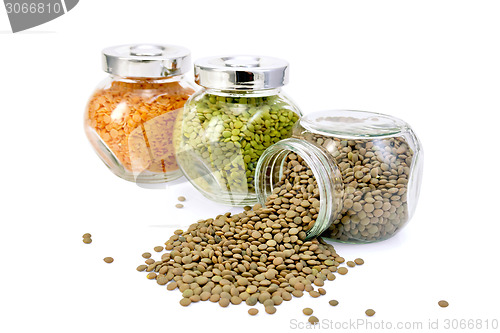Image of Lentil different in three jars on row