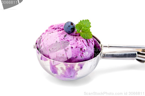 Image of Ice cream blueberry in spoon with mint