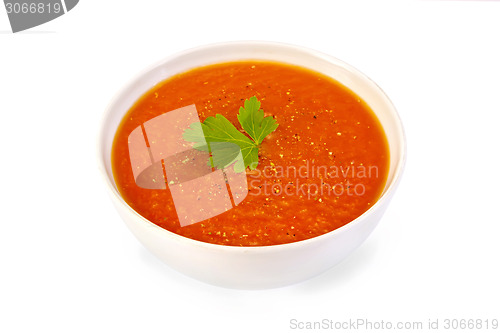 Image of Soup tomato white bowl with pepper