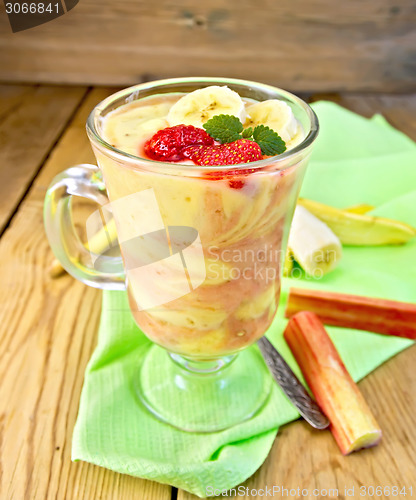 Image of Dessert milk with rhubarb and banana on board