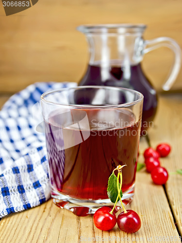 Image of Compote cherry in glass jug on board