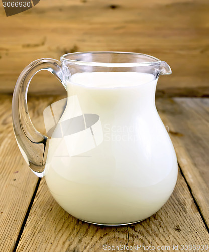 Image of Milk in glass jug on board