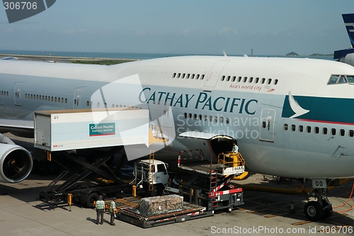 Image of Cathay Pacific Boeing 747-400, at Hong Kong Airport