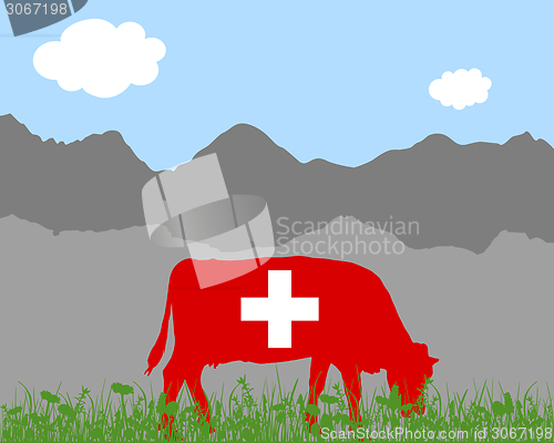 Image of Cow alp and swiss flag