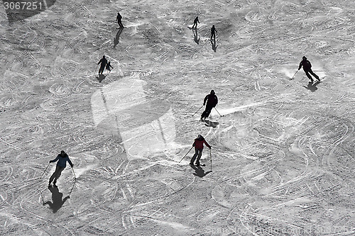 Image of Backlit skiers