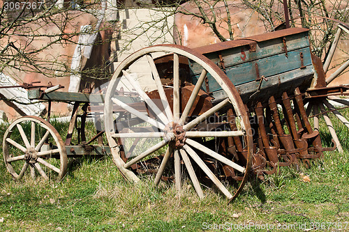 Image of Old seeder. Agricultural machinery 