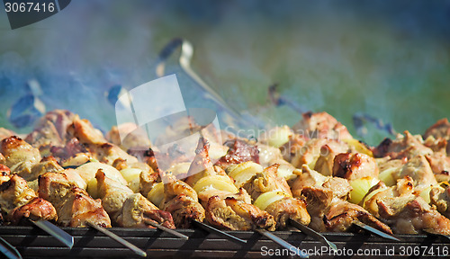 Image of Kebab on skewers on the grill