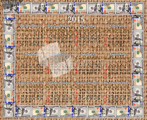 Image of calendar for 2015 in the dollars' frame