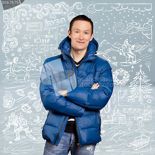 Image of Asian Man in Down Padded Coat 