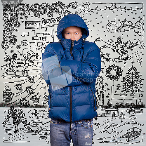 Image of Asian Man in Down Padded Coat 