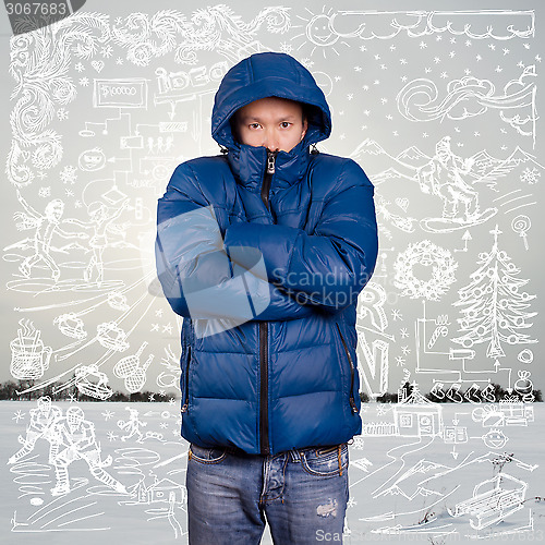 Image of Asian Man in Down Padded Coat 