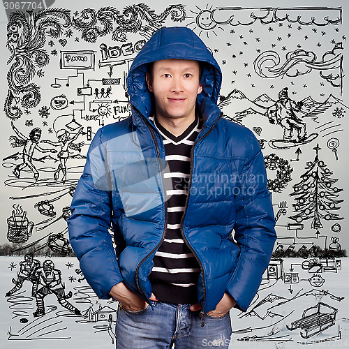 Image of Asian Man in Down Padded Coat 