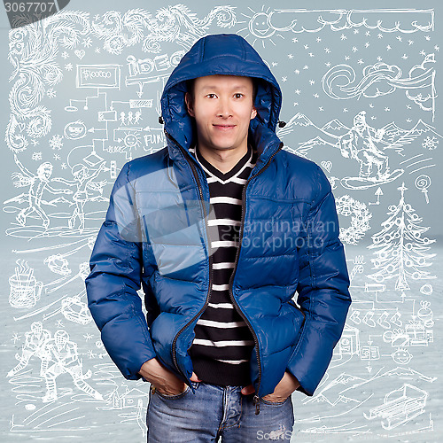 Image of Asian Man in Down Padded Coat 