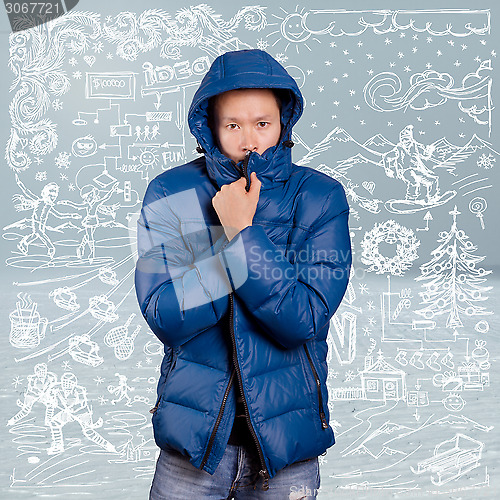 Image of Asian Man in Down Padded Coat 