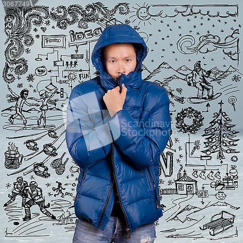 Image of Asian Man in Down Padded Coat 