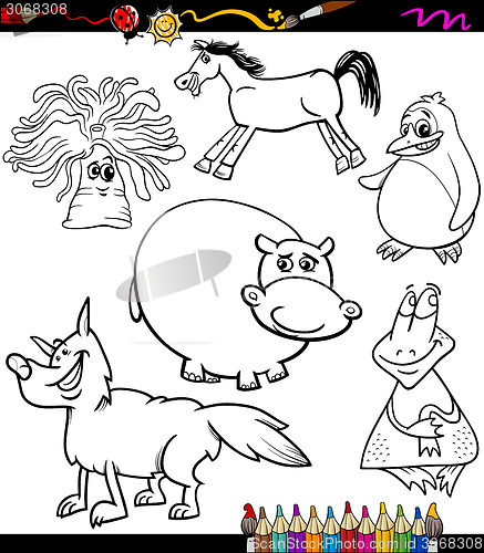 Image of animals set cartoon coloring book