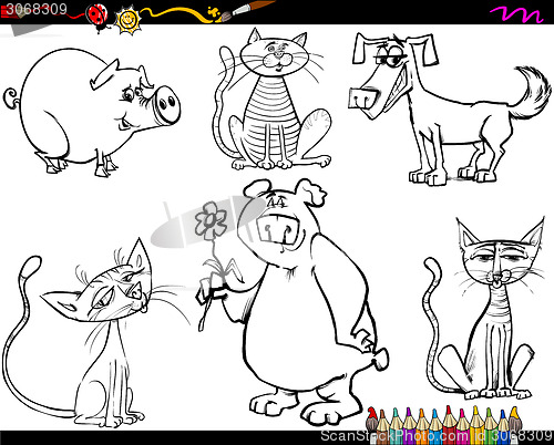 Image of animals set cartoon coloring page