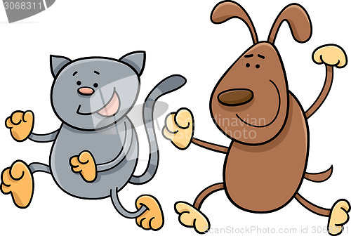 Image of cat and dog playing tag cartoon