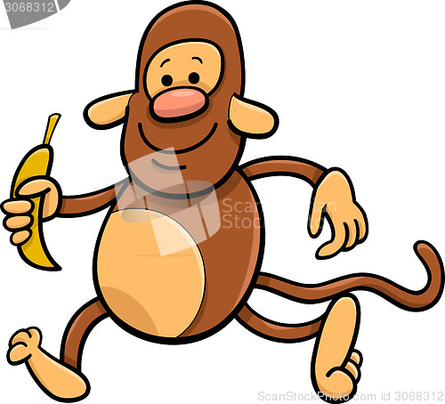 Image of monkey with banana cartoon illustration