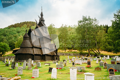 Image of Borgund Stave Stavkirke Church And Graveyard, Norway