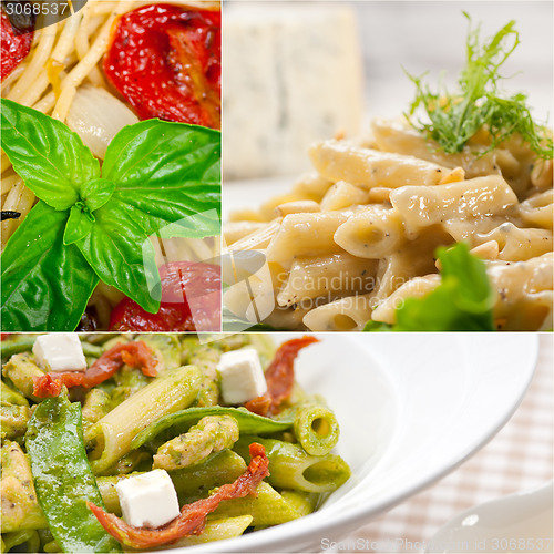 Image of collection of different type of Italian pasta collage