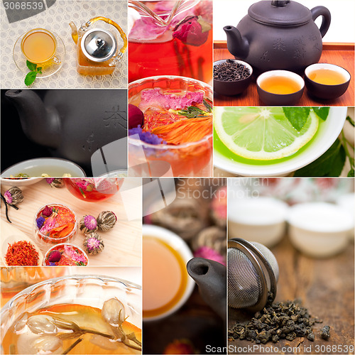 Image of collection of different herbal tea infusion collage
