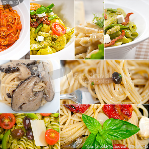 Image of collection of different type of Italian pasta collage