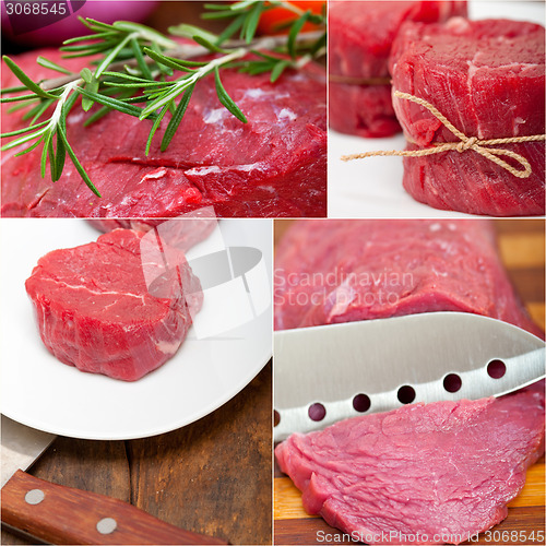 Image of different raw beef cuts collage