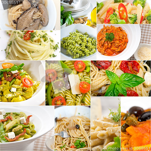 Image of collection of different type of Italian pasta collage