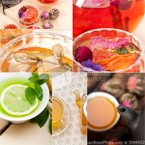 Image of collection of different herbal tea infusion collage