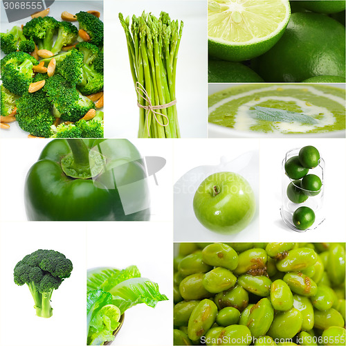 Image of green healthy food collage collection