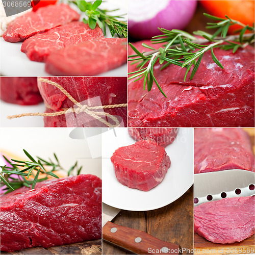 Image of different raw beef cuts collage