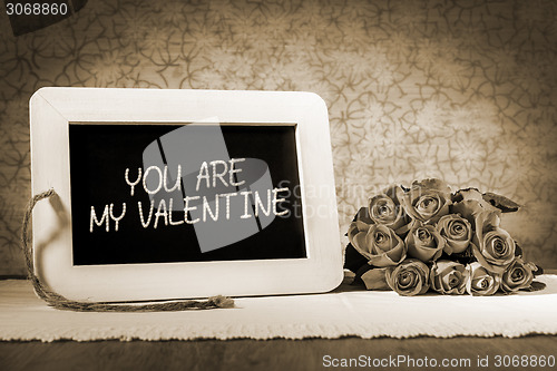 Image of slate blackboard valentine sepia