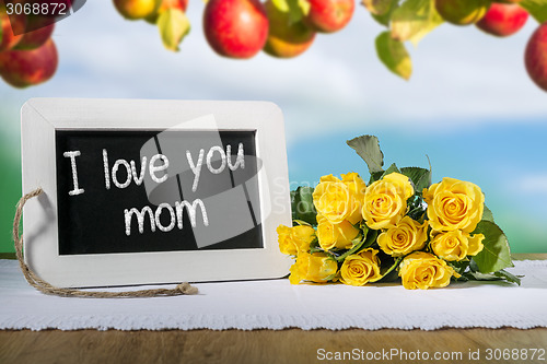 Image of slate blackboard love mum and roses