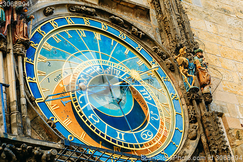 Image of Astronomical Clock In Prague, Czech Republic. Close Up Photo