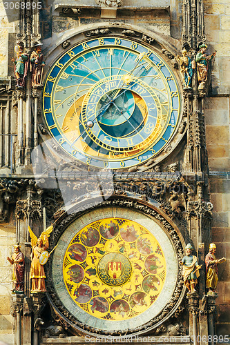 Image of Astronomical Clock In Prague, Czech Republic. Close Up Photo