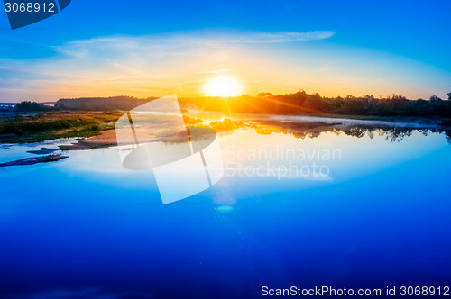 Image of Beautiful Lake River On Sunrise Sunset