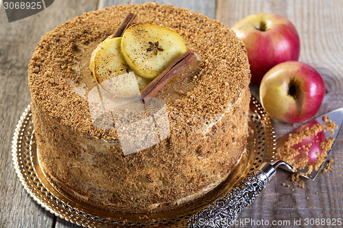 Image of Apple cake with caramel mousse.