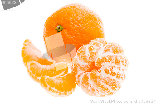 Image of Peeled mandarin tangerine orange fruit isolated on white backgro
