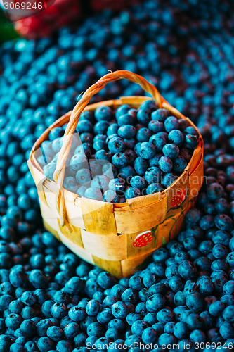 Image of Fresh Fruit Organic Berry Blueberries In Wicker Basket