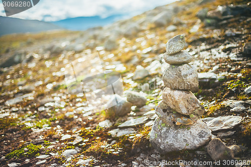 Image of Stack Of Rocks On Norwegian Mountain, Norway Nature