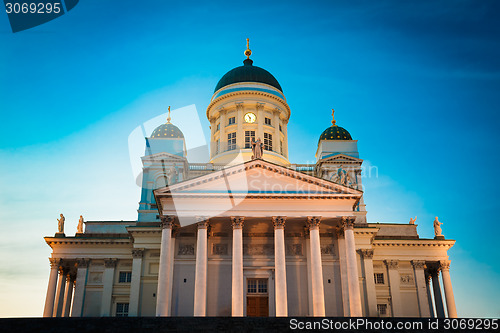 Image of Helsinki Cathedral, Helsinki, Finland. Summer Sunset Evening