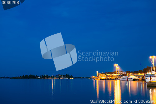 Image of Night Scenic View Of Embankment In Helsinki, Finland