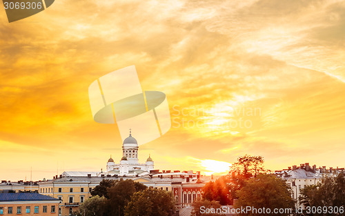 Image of Helsinki Cathedral, Helsinki, Finland. Summer Sunset Evening