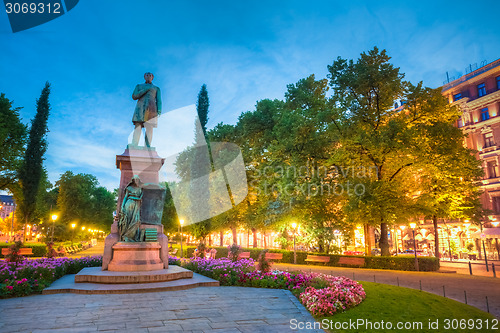 Image of Esplanade Park. Statue Of Johan Ludvig Runeberg in Helsinki, Fin