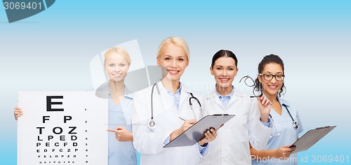 Image of smiling female eye doctors and nurses