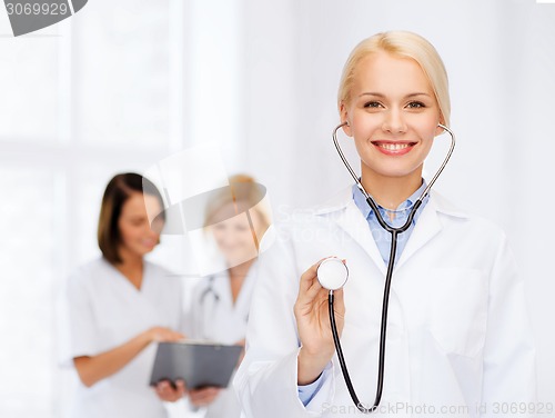 Image of smiling female doctor with stethoscope